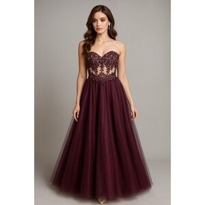 Vintage‎ Blondie Nites Maxi Dress Womens 2/4 Tulle Lace Ball Gown Prom Elegant